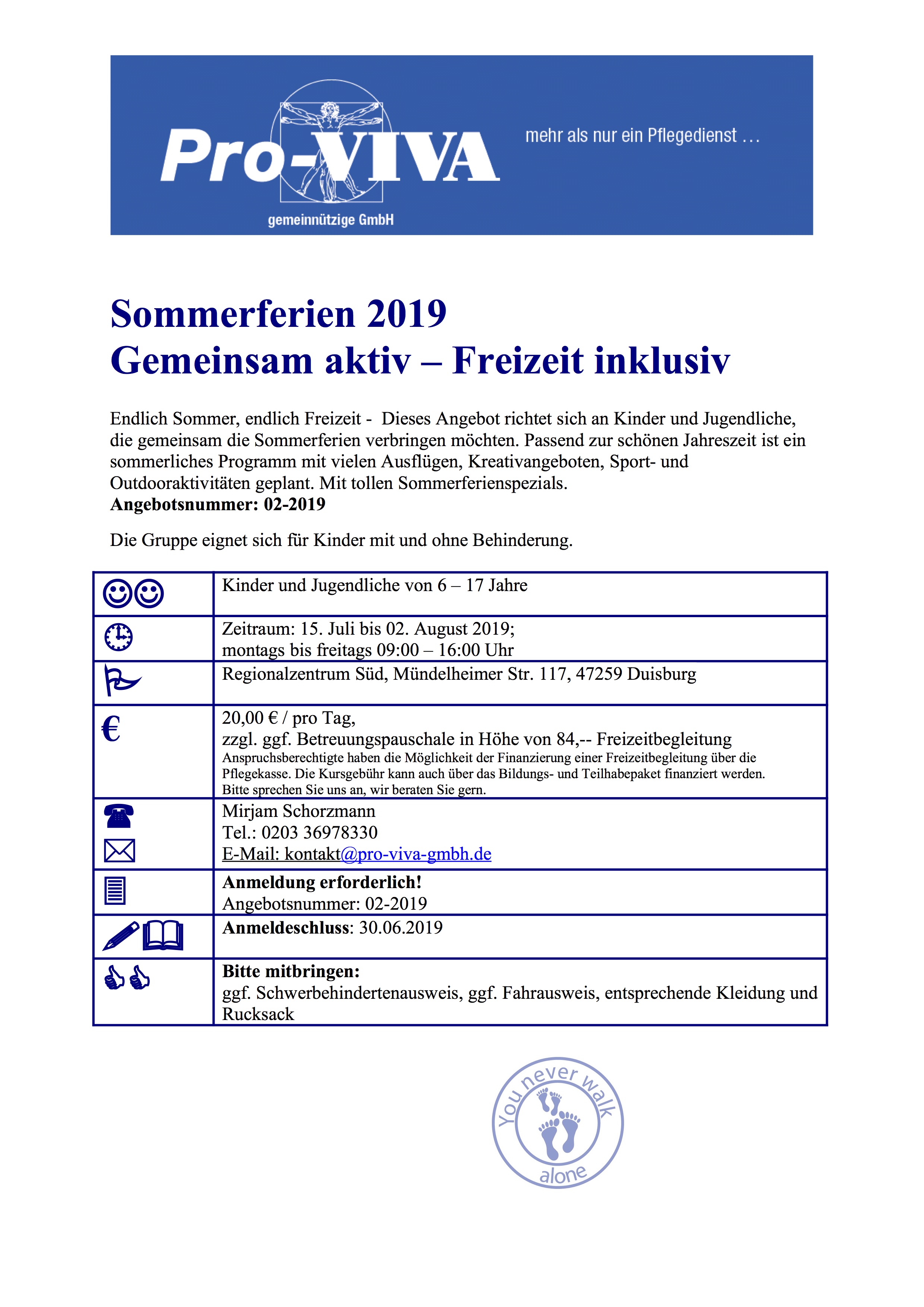Flyer Sommerfreizeit 2019