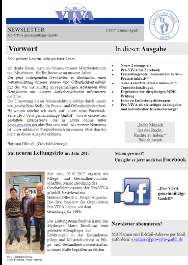 Newsletter-Pro Viva gemeinnützige GmbH
